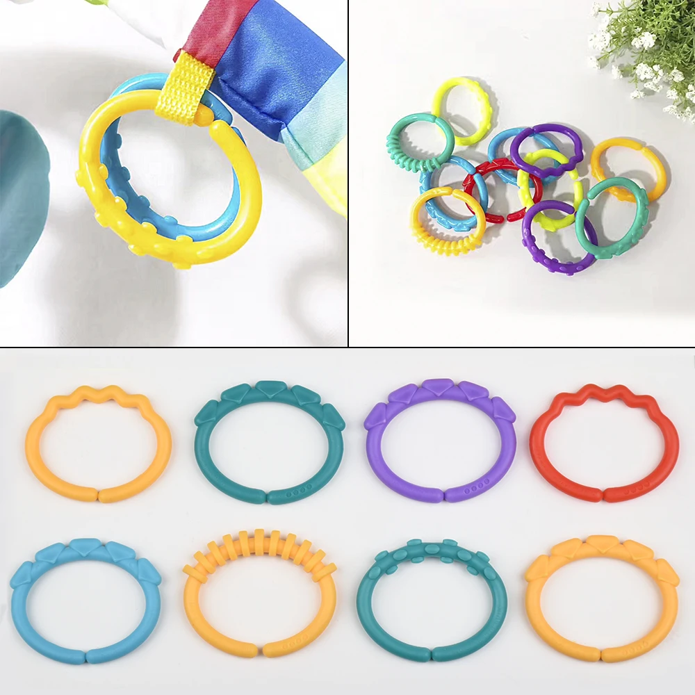 12Pcs/set Plastic Grip Baby Teether Rattles Rubber Rainbow Ring Molars Rattle Safety Toys for Children Crib Bed Stroller Hanging | Дом и сад