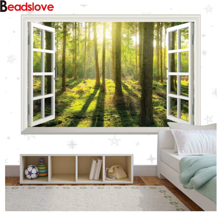 Алмазная вышивка зеленые деревья лес природа мозаика алмазная картина полностью