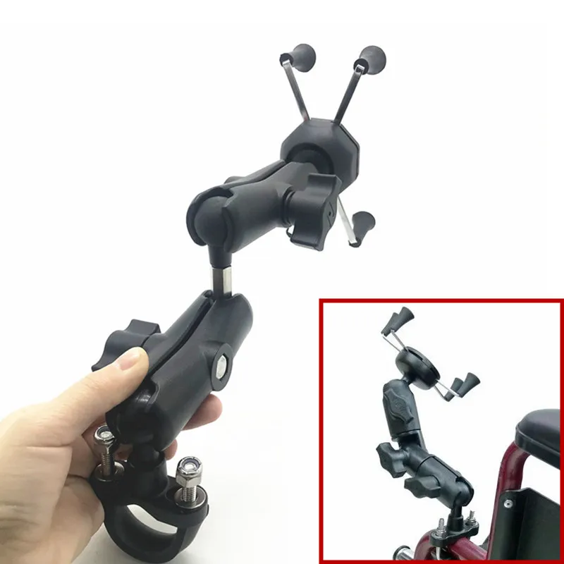 U болт для инвалидной коляски с двойным поворотным рычагом и держателем телефона