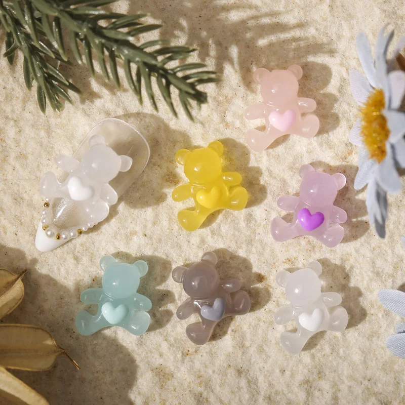 

20 pcs 6Colors DIY Bear Transparent Peach Color Jelly Three-Dimensional Small Mini Wild Girl Heart Crystals Nail Rhinestones
