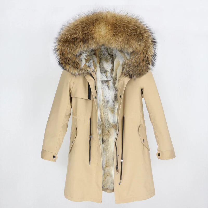 beige natural OFTBUY натуральный Лисий мех воротник парка с капюшоном зимняя куртка женская натуральный кроличий мех внутри Толстая теплая верхняя одежда Уличная Роскошная - Цвет: beige natural