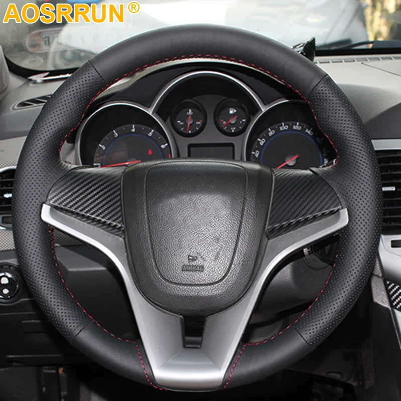 AOSRRUN Car Accessories Sew Genuine Leather Car Steering Wheel Cover For Chevrolet Cruze Hatchback Sedan 2009-2013 2014