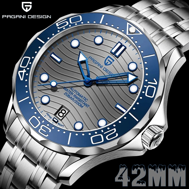 

2021 New PAGANI DESIGN Wave Men Mechanical watch Luxury Automatic Watch for men NH35 Sapphire crystal Dive wristwatch clock man