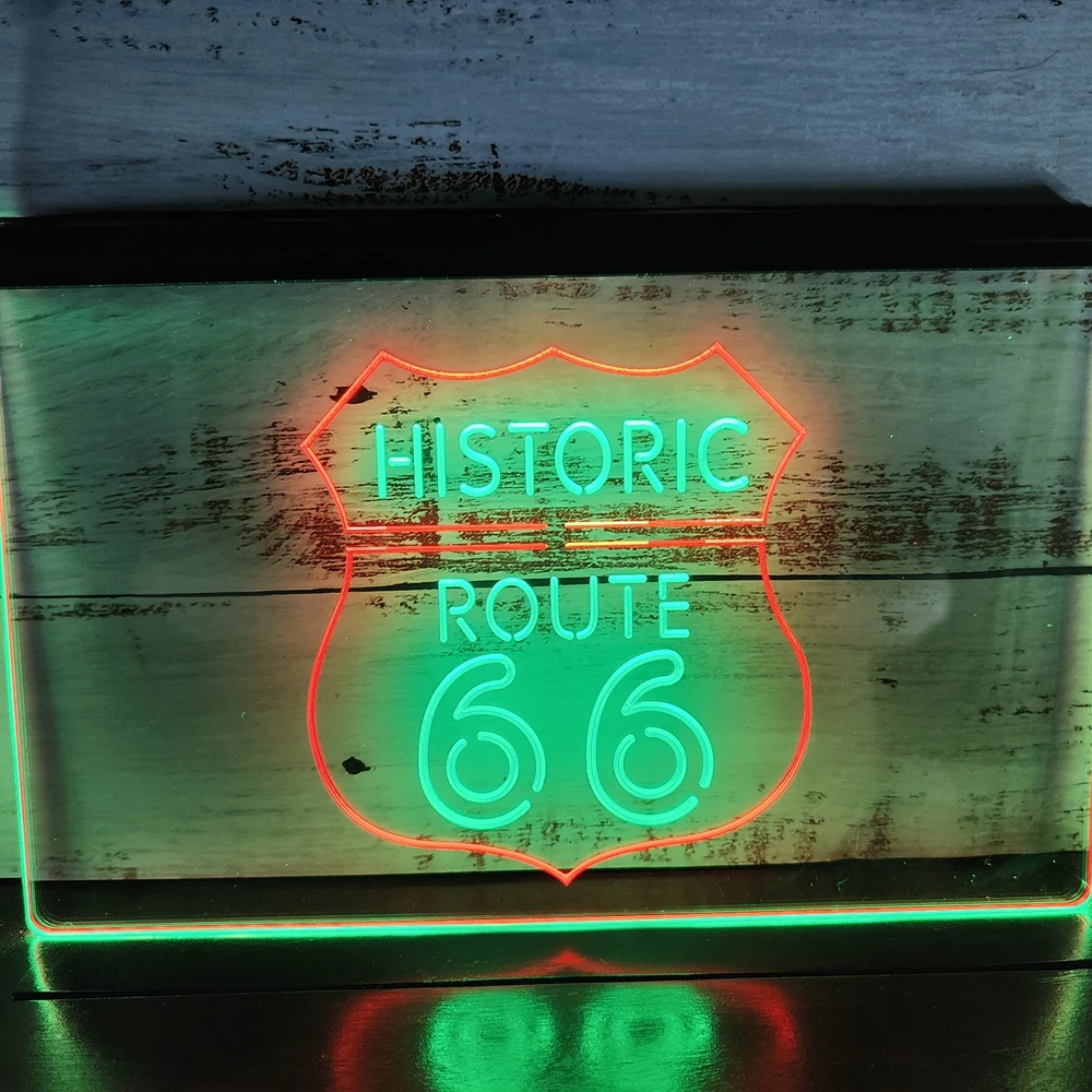 

SS028 Route 66 Historic Bar Beer Dual Color LED Neon Sign