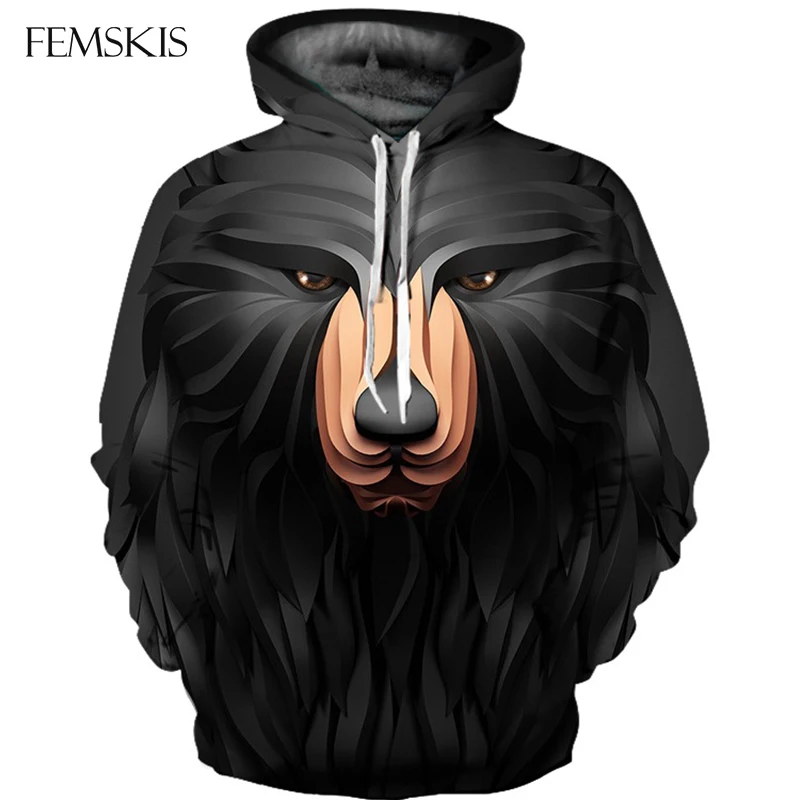 

FEMSKIS New 3D Animal Printed Hoodies Men Women Sweatshirts Bear Pullover Novelty Tracksuits Fashion Casual Hooded Streetwear
