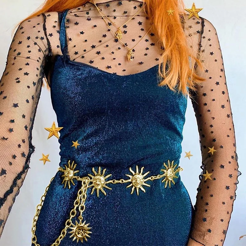 

Golden Sun Belts Harajuku Grunge Sexy Bodycon Women Waistbelts Gothic Metal Vintage High Wiast Belts Fashion Hipster