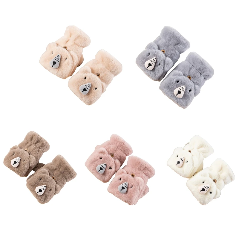 

Winter Glove Cute Warm Women's Flip Half-Finger Gloves Thick Outdoor Ski Gloves Cartoon Raccoon Shape Convertible Gloves 101A