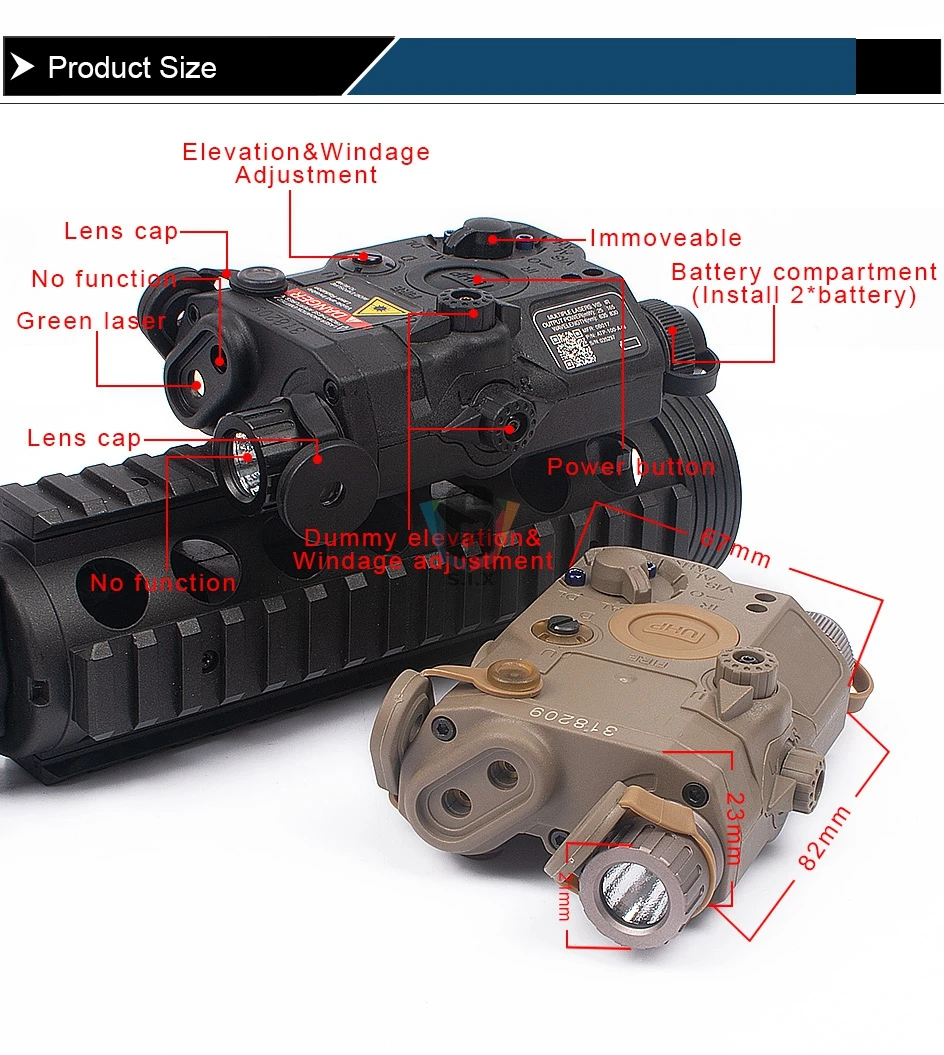 Тактическая вспышка Airsoft PEQ 15 LA-5C UHP с дистанционным переключателем только зеленая