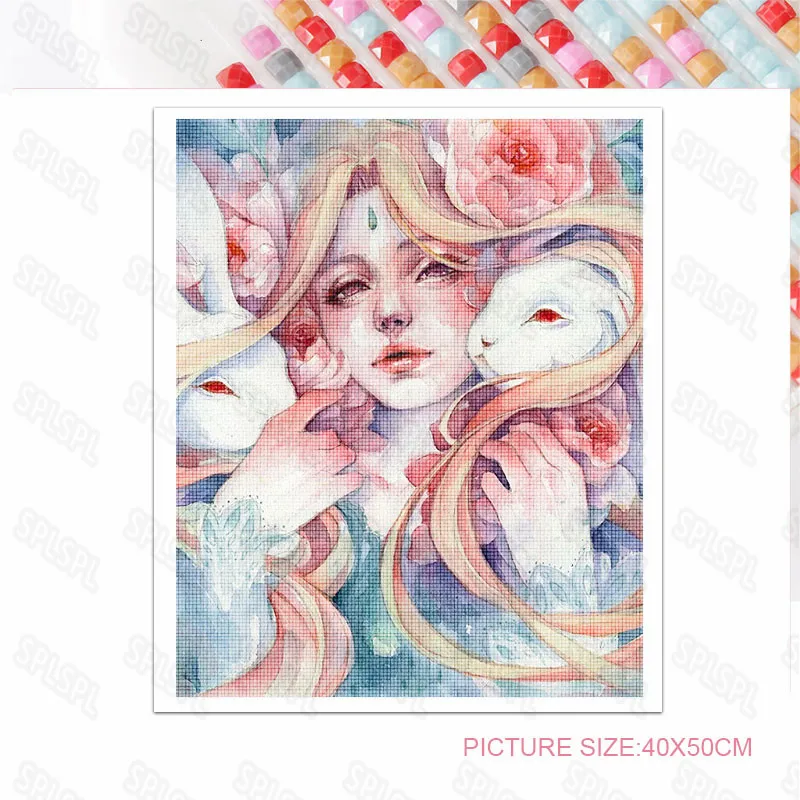 

Diy Diamond Painting Japanese Style Beautiful Young Girl Wearing a Kimono Holding a Fox Mask Western Style Indian Girl Poster