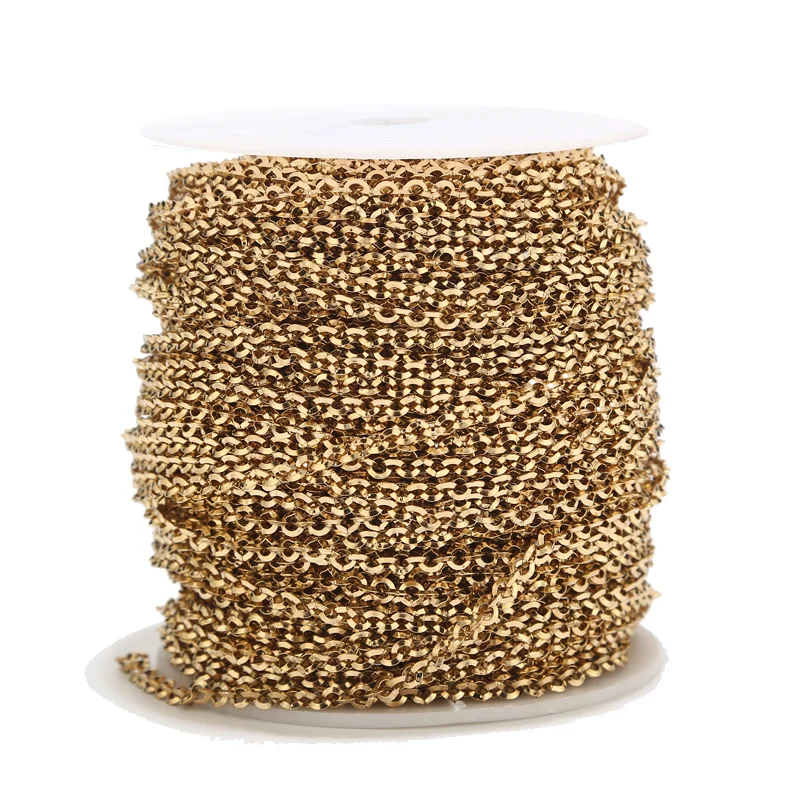 Золотые круглые цепи из нержавеющей стали 3 метра ожерелье объемный кабель
