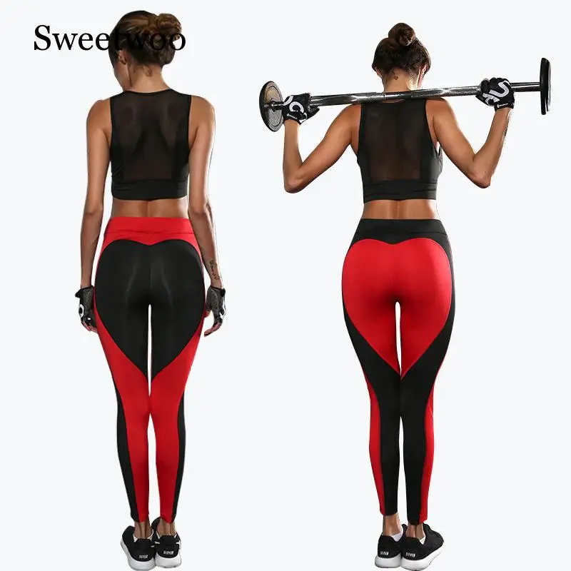 SWEETWOO Новые Сексуальные женские брюки для йоги с сердечками Легинсы большого размера Высокая талия и бедра эластичные большого размера тонкая спортивная одежда