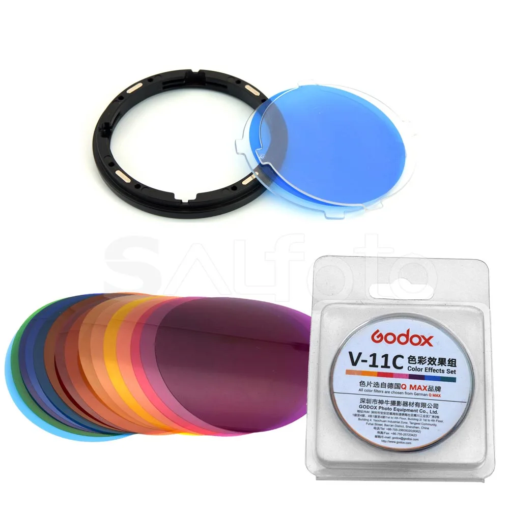Godox V-11C V-11T 30 шт. Speedlite цветной фильтр комплект V11C V11T цвета прибор для определения температуры AK-R16 крепление для круглой вспышки V1 H200R AK-R1 - Цвет: V-11C  AK-R16 Mount