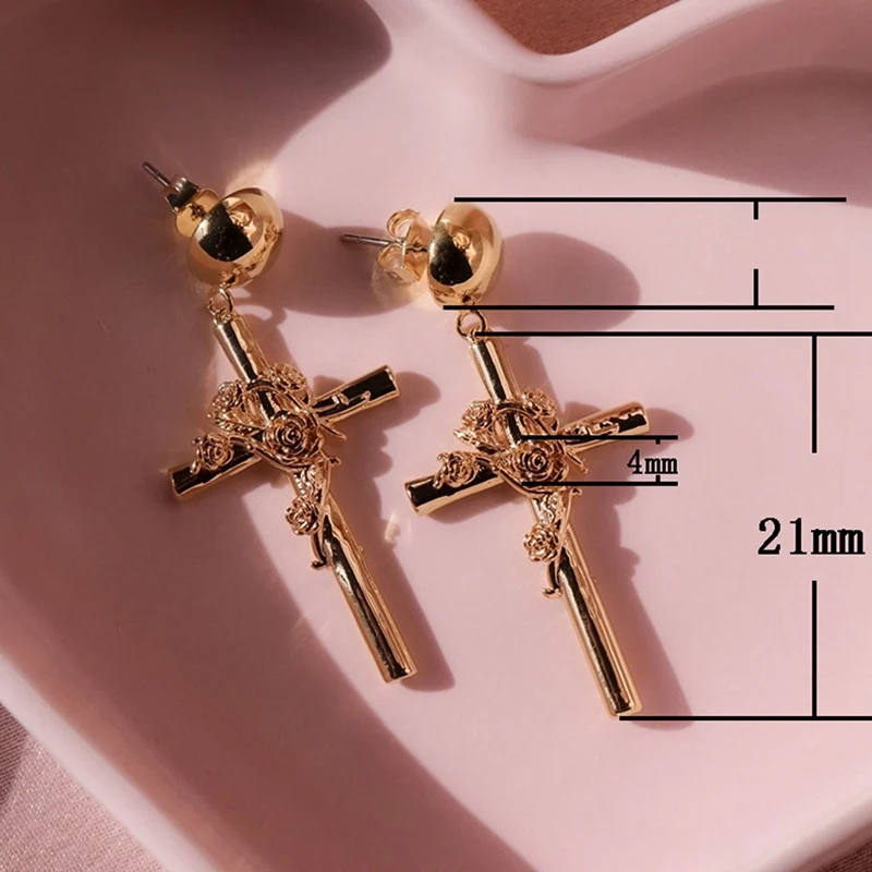 

2021 New Ladies Fashion Cross Rose Wrapped Women Drop Earring Wedding Party Earring Personality Pendent Earrings