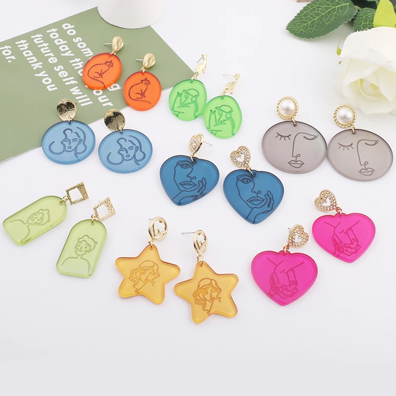

Round Heart Star Funny Dangle Earrings for Women 2021 New Hiphop Rock Party Workout Game Jewelry Avatar Cat Shake Hands Earring