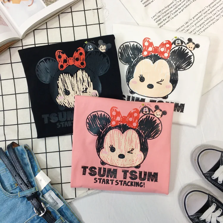 Женская летняя футболка с коротким рукавом и принтом Микки Маус|Тройники| |