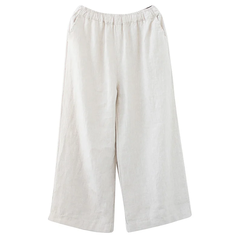 Spring and summer 2020 new solid color large size cotton and linen wide-leg pants women