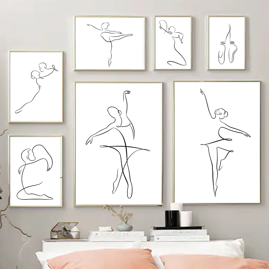 

Ballerina Ballet Shoe Tango Line Abstract Wall Art Canvas Painting Nordic Posters And Prints Wall Pictures For Living Room Decor