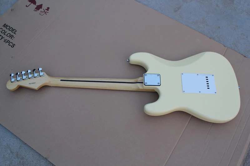 Фабрика магазин желтый крем тело ST с подписью клен fretboard 6 струн хромовое