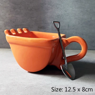 Orange Mug and Spoon Персональный экскаватор ведро кофейная кружка Лопата Ложка забавная керамика Navvy чайная чашка Verre кран держатель для сигарет Пепельница стакан - Цвет: Orange Mug and Spoon