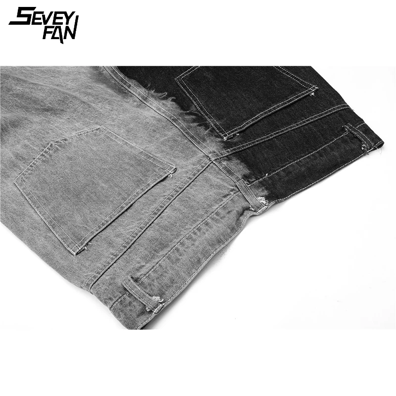 

2021 New Hip Hop Hole Jeans Men High Street Color Patchwork Retro Ripped Harajuku Jeans Fashion Slim Straight Denim Pants Black