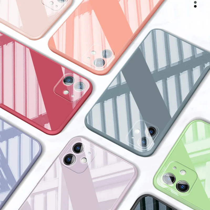 

For iphone 12 11 pro x xs max xr 8 7 plus Liquid Glass Case Scratch-Resistant Anti-Fall Back Cover Protective phone Cases