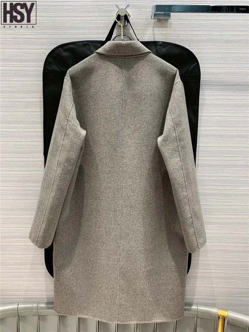 【HSY】2019 Осень Зима Новое Женское пальто камень серый микс изысканный цвет патч