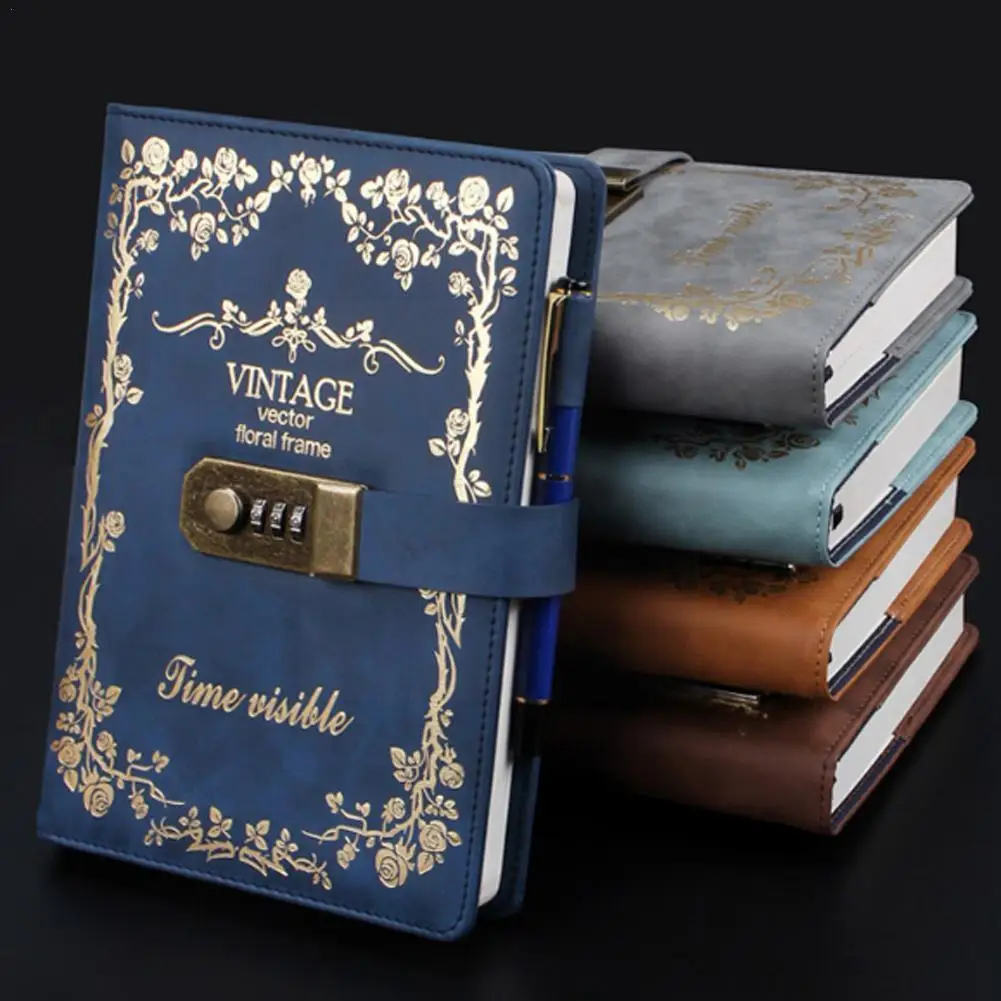 

Imitation Leather Password Notebook Notepad Thick Password College Lock Function Durable Page Thick Diary Contain Super Stu Q2k8