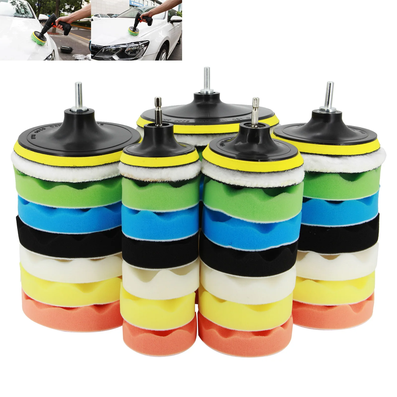 

9pcs Car Polishing Kit Self-Adhesive Buffing Waxing Sponge Wool Wheel Polish Pad for Car Polisher Drill Adapter Detail Cleaning