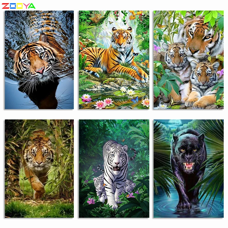 

ZOOYA 5D DIY Diamond Painting Tiger Full Square / Round Picture Diamond Embroidery Sale Animals Diamond Mosaic Decor Gift K028