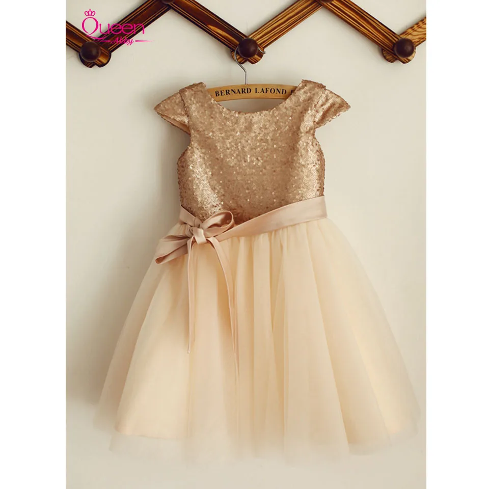Новинка 2019 платье для девочек с цветами блестящее Тюлевое цвета шампанского