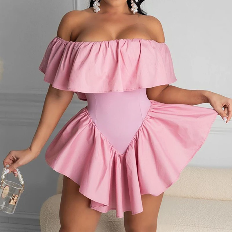 

Женская обувь; Модные повседневные Соблазнительные однотонные Цвет ночной клуб Стиль нерегулярные плиссированное платье с открытыми плеч...