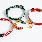 Аварийное отсоединение ошейник для кота с колокол японский ошейники для домашних животных с Милая подвеска в форме рыбы Регулируемый Безопасность ошейник для котенка для кошек, щенков, собак