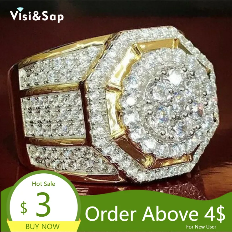 Visisap роскошный кругу проложен микро циркон в стиле &quotхип хоп&quot хипстер Кольцо