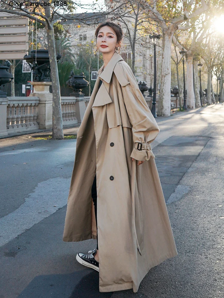 

Chic windbreaker women's super long to foot nude spring and autumn 2020 new Korean version loose popular classic atmosphere coat