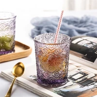 daisy purple glass cup ins wind embossed water wine juice milk tea cups home beverage drinking tumbler