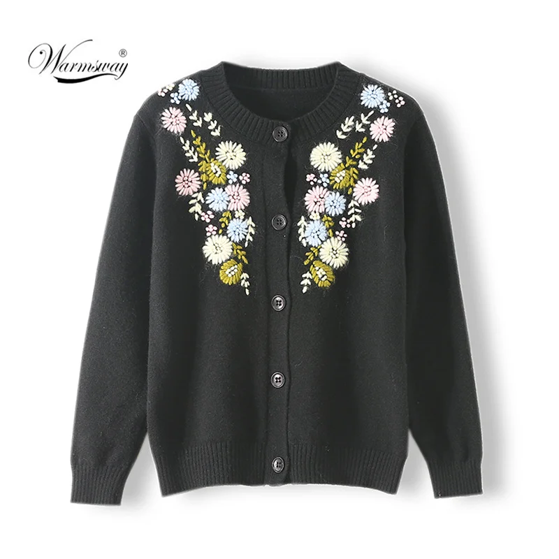 Свитер Для женщин с круглым вырезом Контраст разноцветные цветочной вышивкой 2020