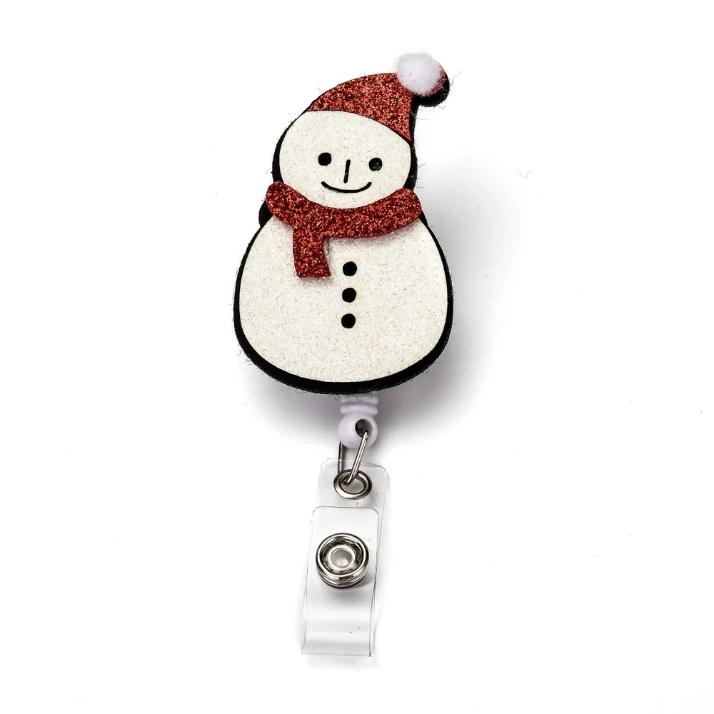 

5PCS Christmas Snowman Felt ABS Plastic Badge Holder Iron Alligator Clip Platinum Antique White 10.7cm Snowman: 70x37x28mm
