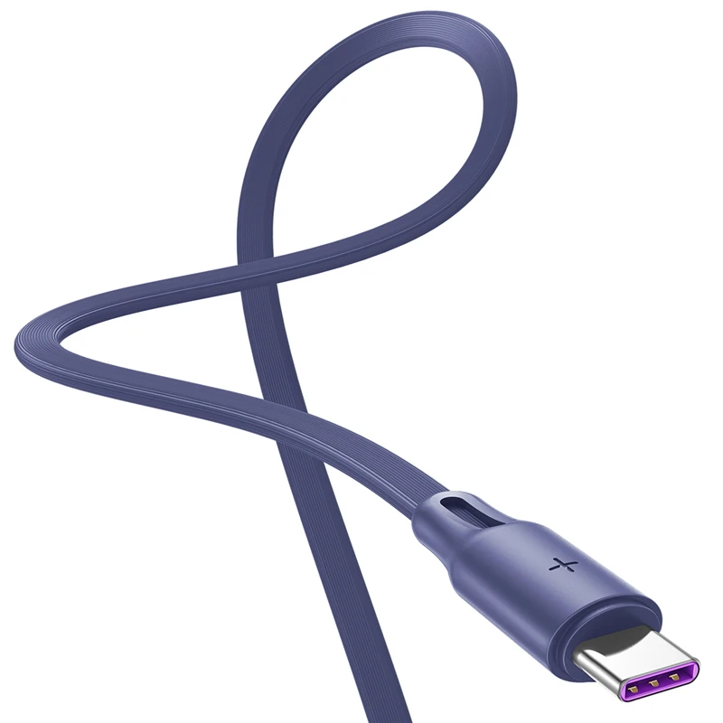 Плоский кабель для быстрой зарядки ROCK type-C 5A для samsung S9 S8 Xiaomi mi9 Redmi note 7 Super Fast Charging QC 4,0 шнур для передачи данных - Цвет: Blue
