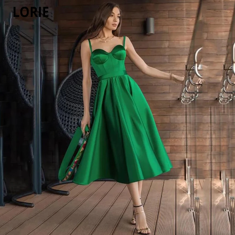 

LORIE Green Short Prom Dresses 2021 Sweetheart A-Line Party Dresses Princess Satin Corsset Formal Gown Vestidos De Fiesta