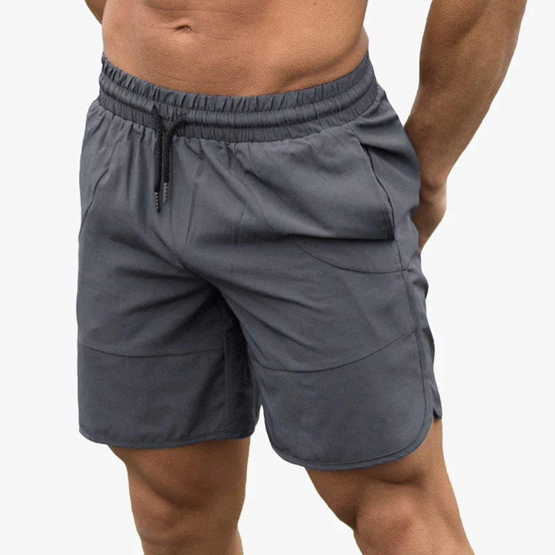 Dark grey no logo Новинка, мужские спортивные свободные шорты для фитнеса, бодибилдинг, джоггеры, летние быстросохнущие крутые короткие штаны, мужские повседневные пляжные Брендовые спортивные штаны - Цвет: Dark grey no logo