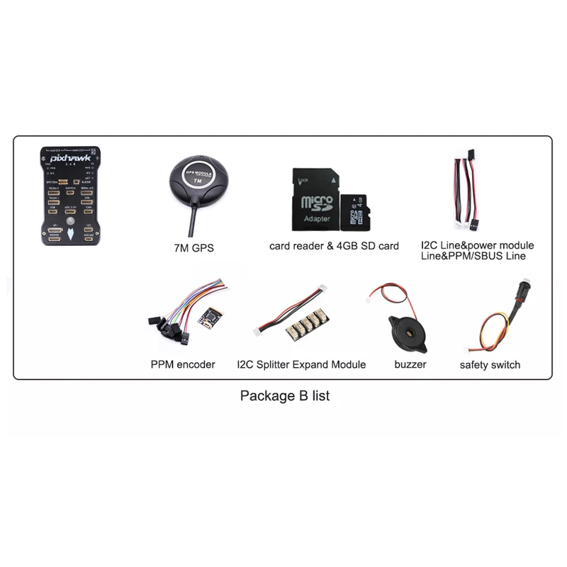 Package B Pixhawk 2.4.8 PIX PX4 32 Bit автопилот Контроллер полета 7m gps 7M w/4G SD переключатель безопасности зуммер+ PPM+ IEC для радиоуправляемого дрона мультиротора - Цвет: Package B