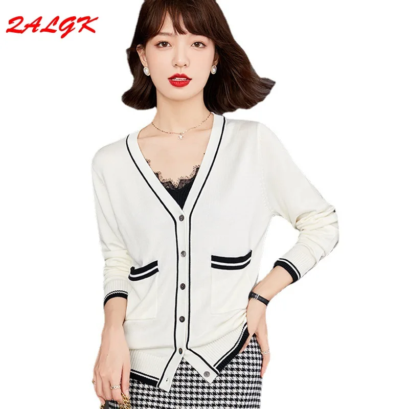 

2021 Autumn and Winter New Bottoming Shirt Sweater Women Knit Cardigan Jacket Solid Color Loose All-match Elegant Casual Clothes