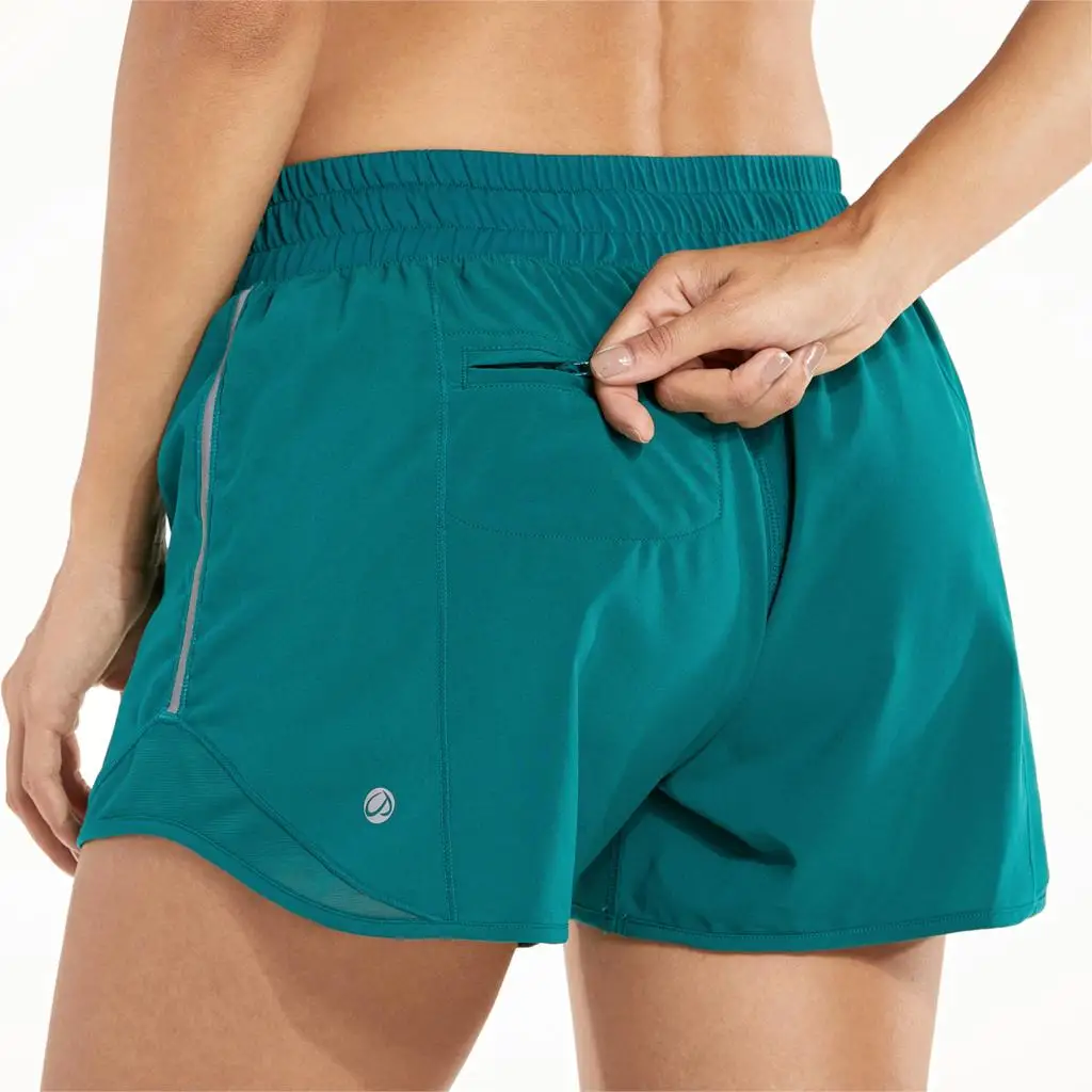 Emerald green04 La Isla женские спортивные шорты для фитнеса, спортзала, бега с карманом-4 дюйма - Цвет: Emerald green04