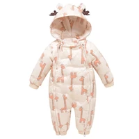 baby snowsuit warm winter one piece infant down jacket toddler girls hooded print overalls children outerwear kids romper a778