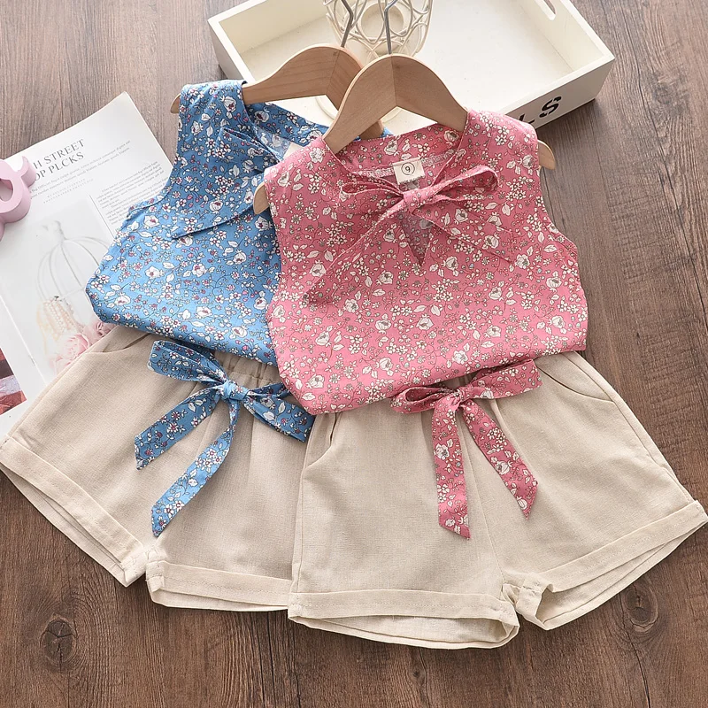 

Menoea Summer Girls Clothing sets 2021 Children's leaf Dots Design Girl Sleeveless shirt +Short Pant Fashion Style New Arrival