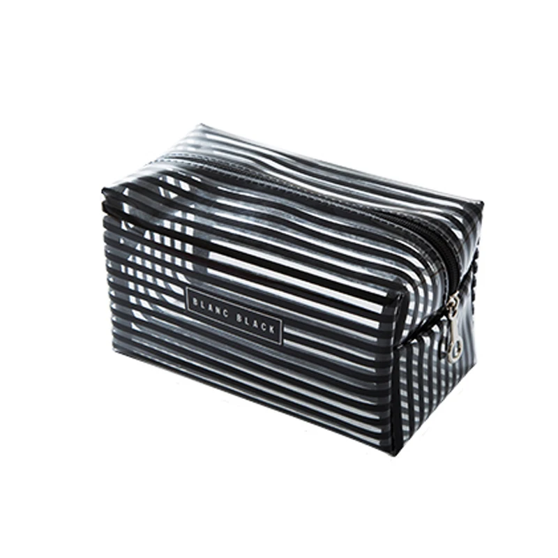 

Portable Waterproof Transparent Makeup Bag Fashion Striped Zipper Cosmetic Organizer Women Travel Toiletry Bag