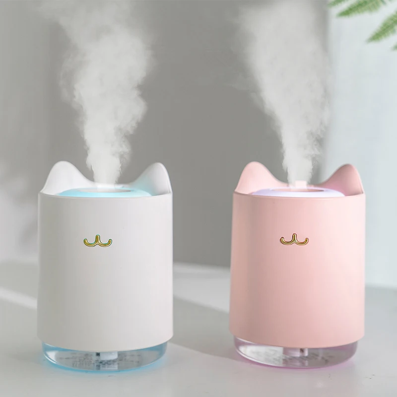 

1pcs Ultrasonic Air Humidifier 320ml Mini Cat USB Aroma Diffuser With Romantic Night Light Hydration For Home Office Car Air