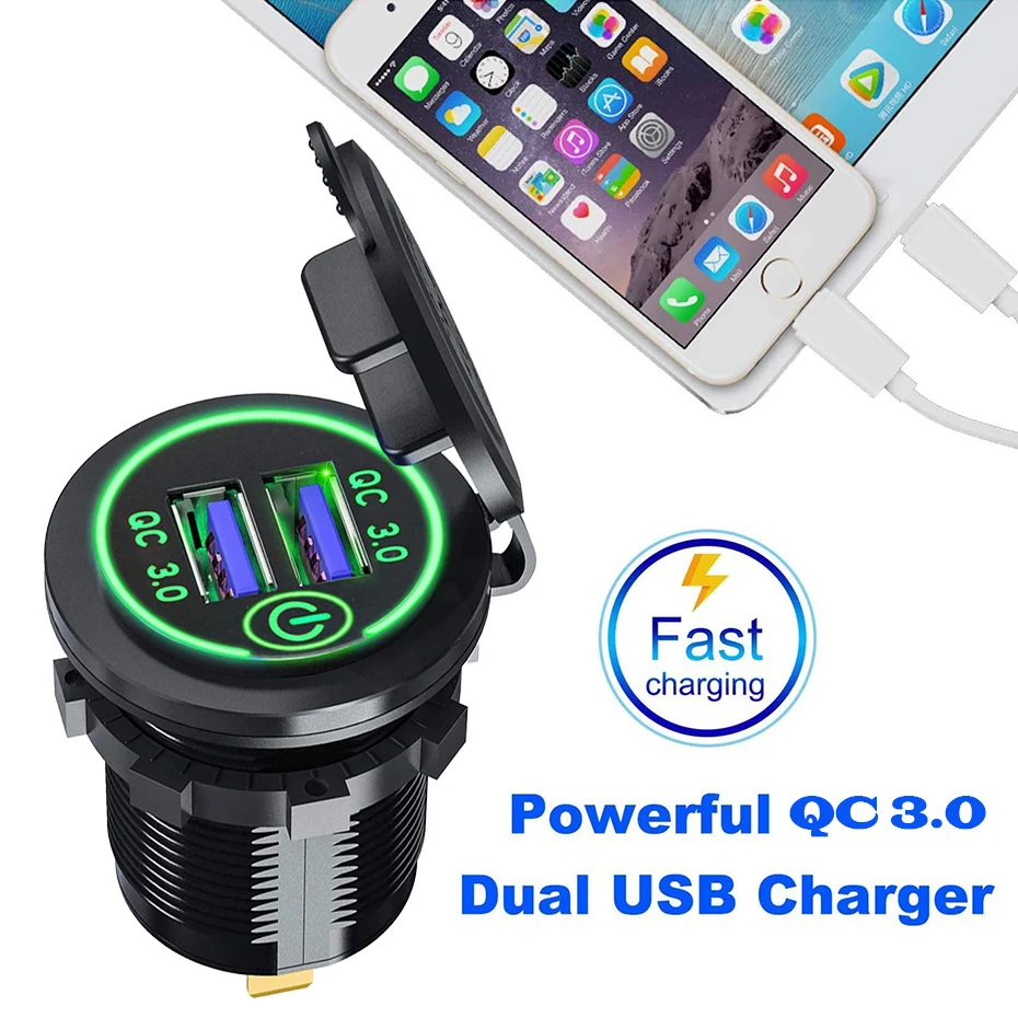 12V/24V 36W QC 3 0 2 USB зарядное устройство сенсорный выключатель водонепроницаемый