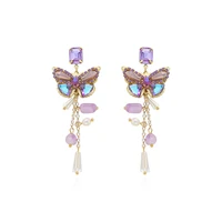 women earrings purple crystal tassel butterfly earrings banquet couple wedding earrings birthday gift for girl fashion jewelry