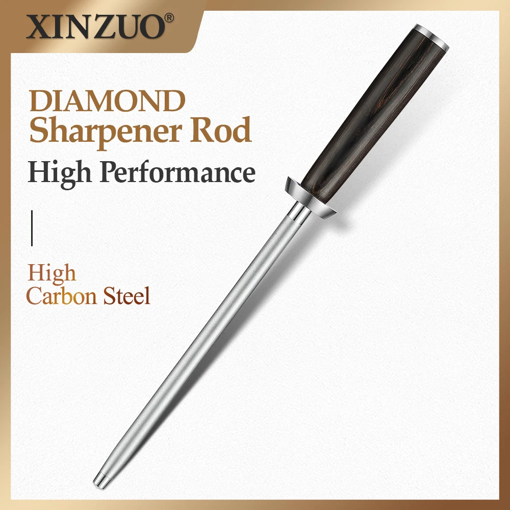 

XINZUO 9" Sharpener Rod Diamond Emery Steel Sharpener Stone Sharpen Tool With Japanese Brown Colored Wood Handle